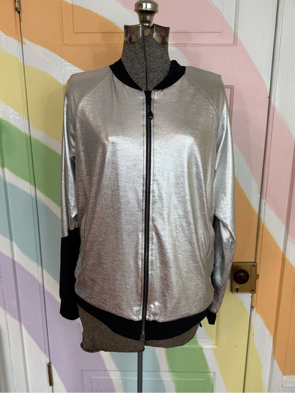 Koral Gilded Colorblock Metallic Sport Bomber Jacket Sz S 💛🍄